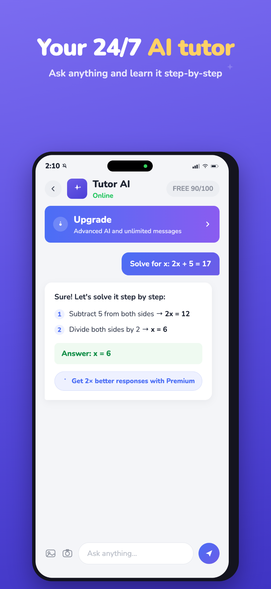 Tutor AI — step-by-step algebra and calculus explanations